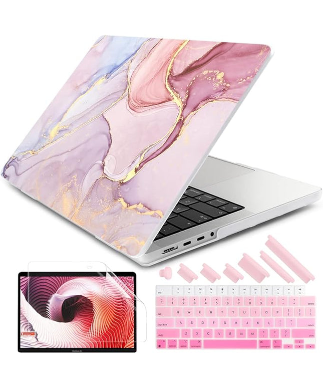 DONGKE Case for M5 MacBook Pro 14 inch 2025 2024-2021 M4 M3 M2 M1, Plastic Hard Shell Cover Compatible with A3434 A3112 A3401 A3185 A2992 A2779 A2442, Retina XDR Display & Touch ID, Pink Marble