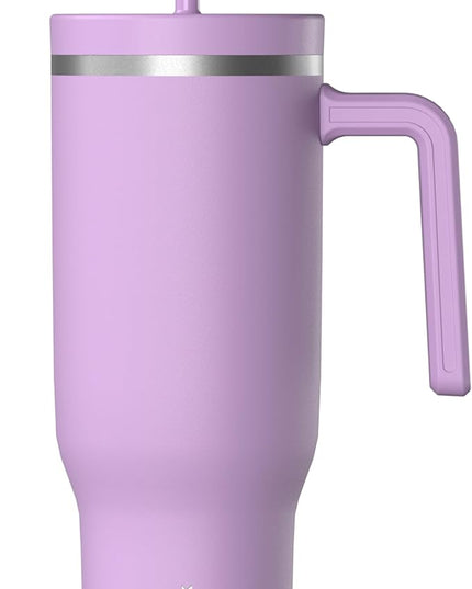 Hydrapeak Voyager 40 Oz Stainless Steel Tumbler with Handle, Insulated Water Bottle With Straw & Lid, Cupholder Friendly Reusable Travel Mug (Mauve)