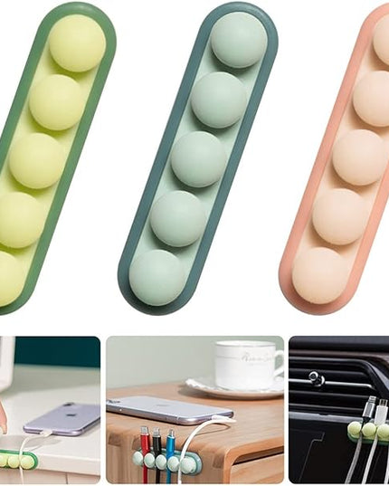 Cute Pea Cable Clips, USB Cable Organizer, Charging Cord Holder, Wire Management for Car Office Desk Workbench Bedroom Bedside Nightstand (3-Pack)