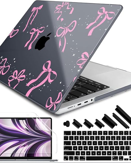DONGKE Case for M5 MacBook Pro 14 inch 2025 2024-2021 M4 M3 M2 M1, Plastic Hard Shell Cover Compatible with A3434 A3112 A3401 A3185 A2992 A2779 A2442, Retina XDR Display & Touch ID, Bows & Stars