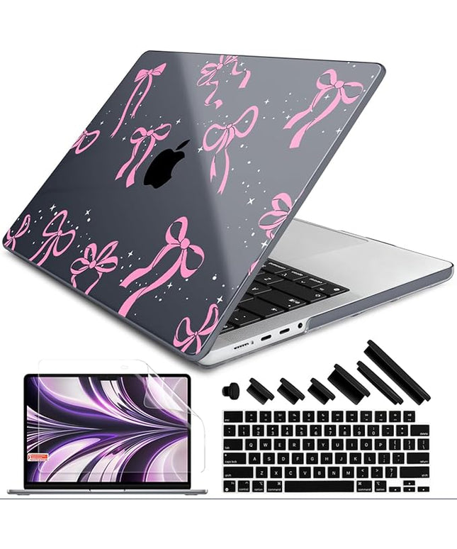 DONGKE Case for M5 MacBook Pro 14 inch 2025 2024-2021 M4 M3 M2 M1, Plastic Hard Shell Cover Compatible with A3434 A3112 A3401 A3185 A2992 A2779 A2442, Retina XDR Display & Touch ID, Bows & Stars