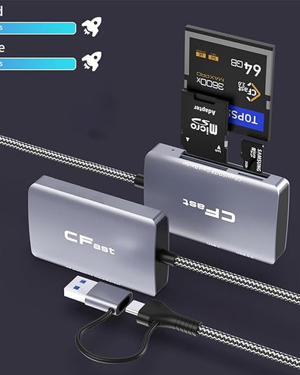 CFast Card Reader, 3 in 2 SD/TF CFast 2.0 Memory Card Reader, USB 3.2 Cable Compatible with Windows/Mac/Linux/Android (3 in 2)