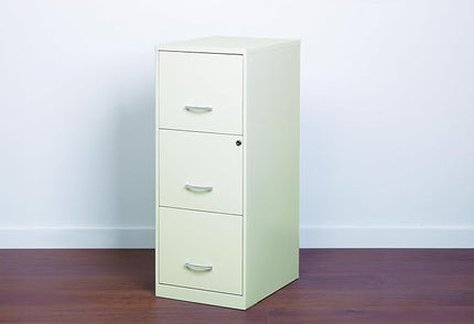 Space Solutions - 3 Drawer Fully Assembled Vertical Steel File Cabinet, Home & Small Office Use, Letter-Size, Locking, Pearl White