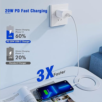 iPhone Fast Charger,Phone 14 13 12 11 Fast Charger USB C Wall Charger with 2-Pack 6FT Fast Charging Cable Compatible with iPhone 14/14 Pro/14 Pro Max/i Phone 13pro/12/11/X/8/7/6/iPad Pro/Mini/AirPods