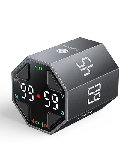 Pomodoro Timer Cube, Custom Pomodoro, Pause & Resume, Silent, Vibrate & Adjustable Sound Alert, for ADHD, Task, Work, Study, 3/5/10/15/30/45/60min & Custom Countdown,Gray