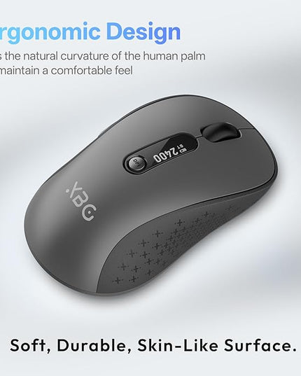 XBG B15pro Wireless Bluetooth Mouse, Bluetooth 5.0/4.0 & 2.4G Tri-Mode, Type-C Rechargeable with LED Screen Display, Ergonomic Silent Click for Laptop/PC/Tablet, Multi-Device & Office Use