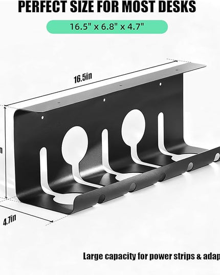 2 Pack Under Desk Cable Management Tray, 16.5" L x 4.7" W x 6.8" H, Wire Organizer for Power Strip, Tape Mount or Screw Mount, Easy Install Cord Raceway for Desk & Home