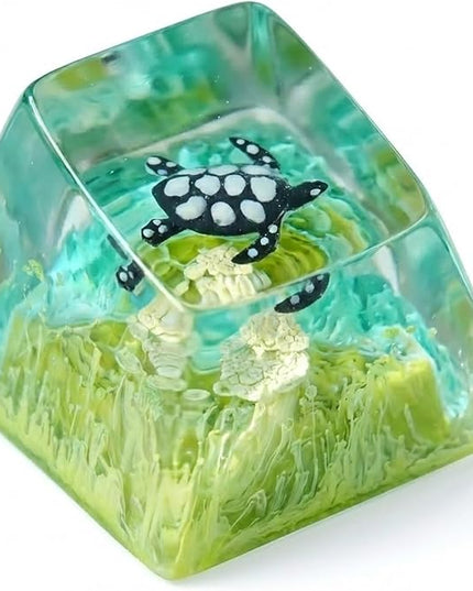 Sea Turtle Artisan Keycap Teal and Green Ocean R1 SA Profile Custom Sea Creatures Keycaps 1U ESC Handmade Gaming Resin Key Cap Cherry MX Switch Compatible Mechanical Keyboard Turtle Lover Gift