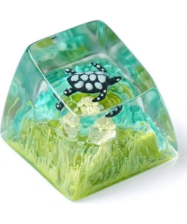 Sea Turtle Artisan Keycap Teal and Green Ocean R1 SA Profile Custom Sea Creatures Keycaps 1U ESC Handmade Gaming Resin Key Cap Cherry MX Switch Compatible Mechanical Keyboard Turtle Lover Gift