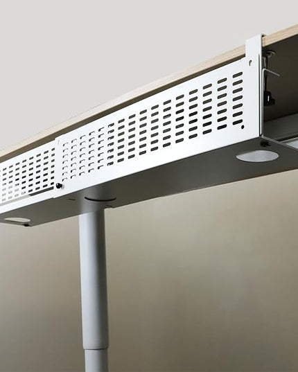 AEONS Under Desk Cable Management Tray Kit - Horizontal Adjustable up tp 41” Desk Organizer Removable C Clamp Mount Reversiable Computer Cord Raceway and Modesty Panel for Large Table, White/Beige