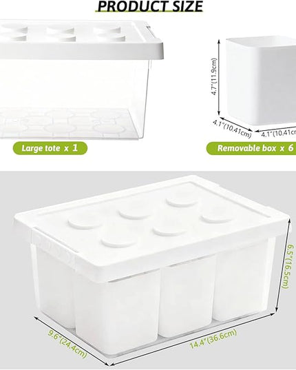 loobuu Plastic Storage Bins with Lids, Art Craft Supply Organizer Box with Brush Pot, Multipurpose Stackable Storage Containers for Organizing Tool, Craft, Crayon,Sewing(White)
