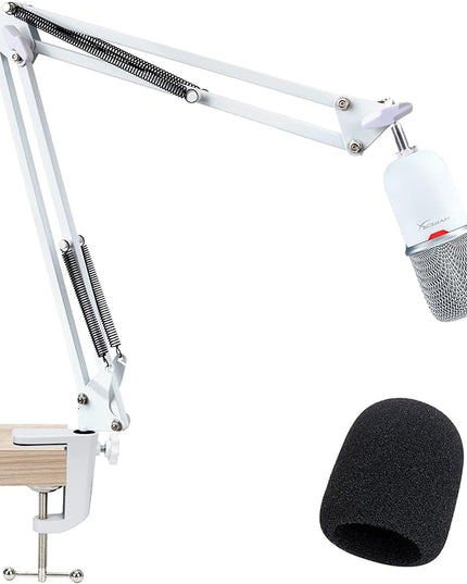 For HyperX SoloCast White Boom Arm - White Mic Arm Compatible with Hyper x SoloCast, Microphone Boom Arm with Pop Filter, Improve Sound Quality, White Mic Boom Arm for Hyperx SoloCast by SUNMON