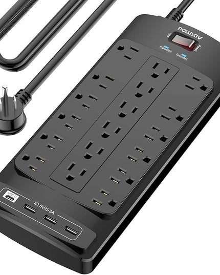 18 Outlets Surge Protector Power Strip - 15 Feet Flat Plug Heavy Duty Extension Cord with 18 Widely Outlets and 4 USB Ports, 2100 Joules, Black, ETL Listed