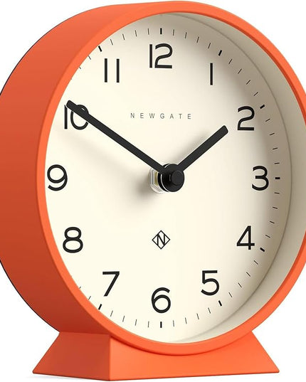 NEWGATE® M Mantel Echo Desk Clock | Modern Round Design | Pumpkin Orange | Easy to Read Numbers | Contemporary Style for Desk, Table, Shelf or Bedside