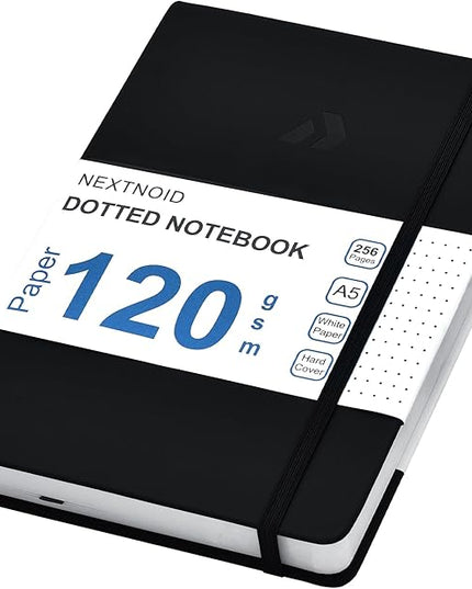 Nextnoid Hardcover Dotted Journal Notebook - 120 GSM Thick Paper, Medium A5-256 Pages - Perfect For Handwriting, Diagrams, Note-Taking and To-Do Lists (Dot, Black)