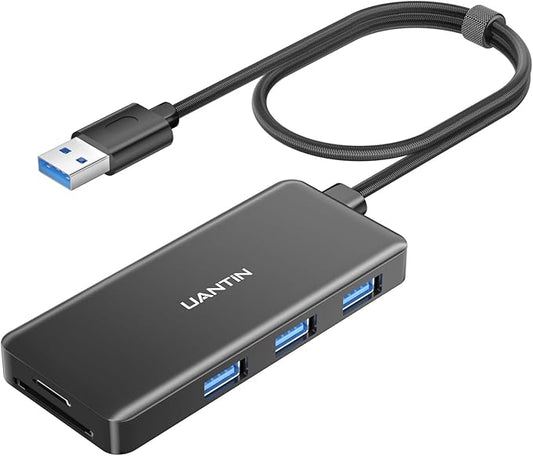 USB Hub for Laptop | 5-Port USBA Splitter with 3*USB-A 3.0 and SD/TF Card Reader 2FT Braided Nylon Cable, Multi-Port USB Extender for PC, MacBook, Mac mini, Surface, Desktop
