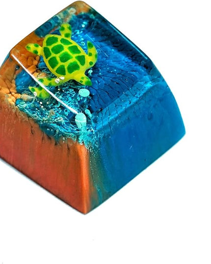 Sea Turtle Artisan Keycap Deep Blue Orange Ocean R1 SA Profile Custom Sea Creatures Keycaps 1U ESC Handmade Gaming Resin Key Cap Cherry MX Switch Compatible Mechanical Keyboard Turtle Lover Gift