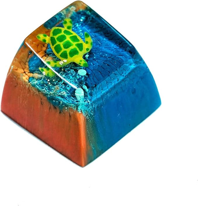 Sea Turtle Artisan Keycap Deep Blue Orange Ocean R1 SA Profile Custom Sea Creatures Keycaps 1U ESC Handmade Gaming Resin Key Cap Cherry MX Switch Compatible Mechanical Keyboard Turtle Lover Gift