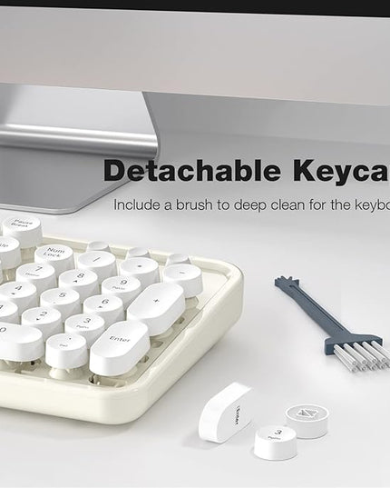 MOFII Wireless Keyboard and Mouse Combo, Computer Full Size 2.4G Plug and Play Wireless Typewriter Retro Round Keyboard and Mouse Set for Windows, Computer, Desktop, PC, Notebook - (Off White)