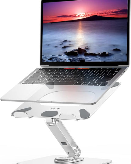 BESIGN LSX7 Laptop Stand with 360 Rotating Base, Ergonomic Adjustable Notebook Riser Holder Compatible with Air, Pro, Dell, HP, Lenovo More 10-15.6" Laptops (Silver)