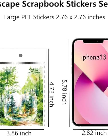 120PCS Large PET Nature Scenery Stickers for Journaling, 2.76 x 2.76 inches, 6 Assorted Landscape Scrapbook Stickers for Scrapbooking, Craft Art, Bujo, Junk Journal Supplies, Collage Decorative