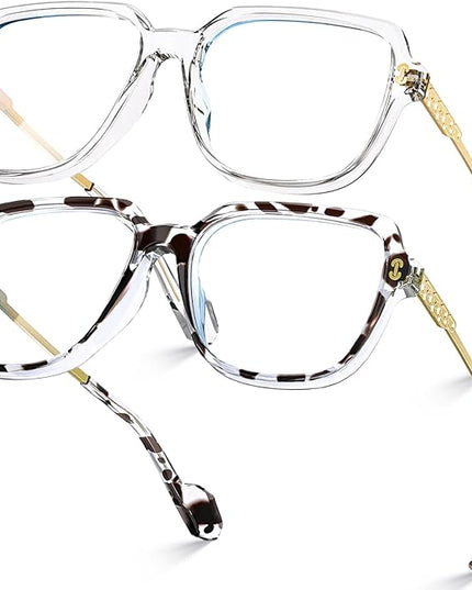 VISOONE 2 Pack Oversized Blue Light Blocking Glasses with Chic Square TR90 Frame and Metal Temple for Women Men REMY