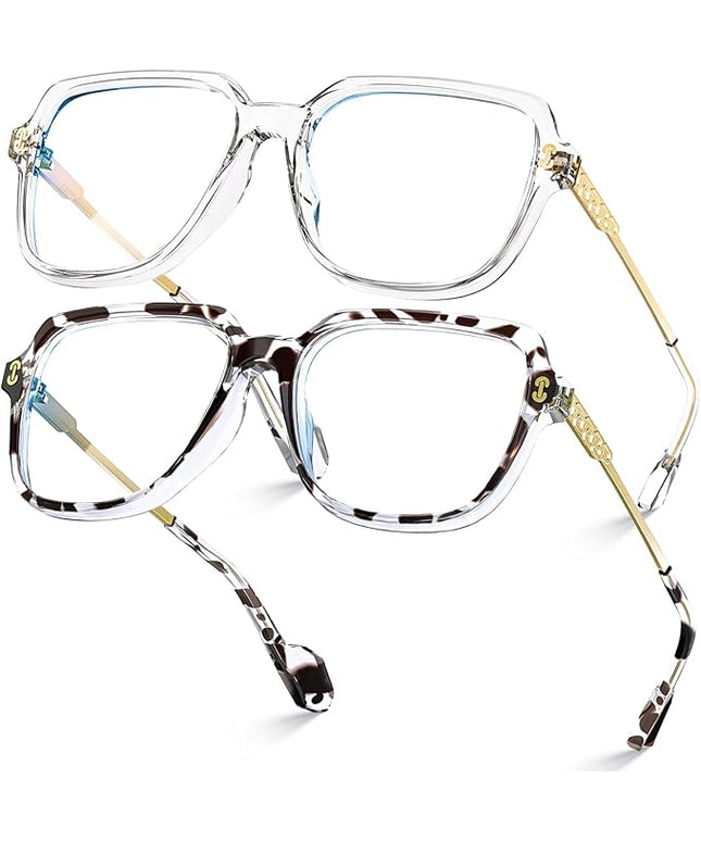 VISOONE 2 Pack Oversized Blue Light Blocking Glasses with Chic Square TR90 Frame and Metal Temple for Women Men REMY