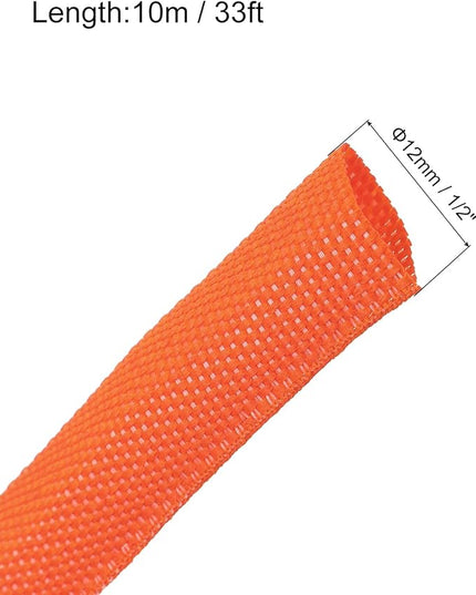 MECCANIXITY Braided Cable Sleeves Heat Shrinkable Fabric Sleeving, 1/2" 33ft Orange 2:1 Ratio Heat Shrinkable Cord Protector for Harness Cable, Network Cable Protection, Cable Management