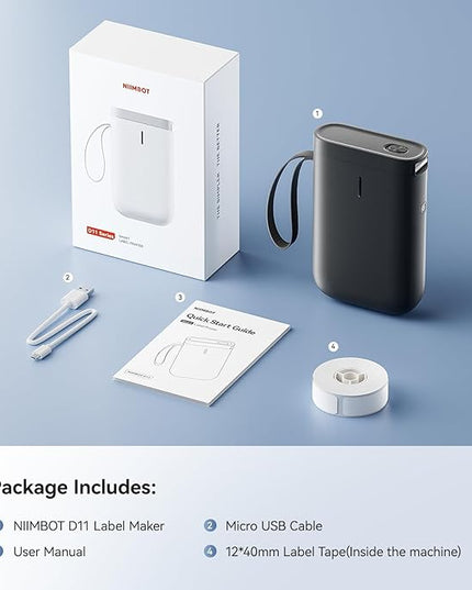 NIIMBOT Label Maker Machine D11 Label Printer Portable Wireless Connection Multiple Templates Available for Phone Easy to Use Office Home Organization USB Rechargeable