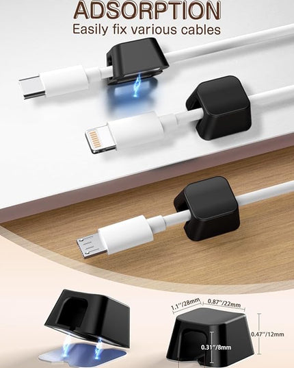 Maveek Magnetic Cord Clips, Cable Holder Magnet Silicone Cord Organizer Keyboard Keys Square Cable Management for Charging USB C Ethernet HDMI Home Office Car TV Cables (5 Pack, Black)