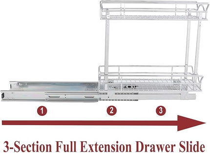 OCG Slide Out Cabinet Organizer for Narrow Cabinet (5" W X 17" D), 2 Tier Pull Out Shelves Slim Sliding Cabinet Organizer and Storage, Chrome