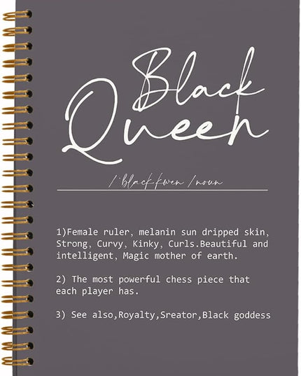 QUICQOD Black Queen Definition Notebooks,Journaling Notebook Gifts for Women Black Teacher Friend,Inspirational Positive Hardcover Spiral Notebook 5.5x8.3(Gray)