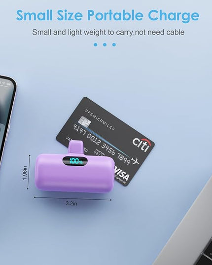 [2 Pack] Small Portable Charger for iPhone,Upgraded 5000mAh PD Fast Charging Power Bank, LCD Display Cute Mini Battery Pack Compatible with iPhone 14/14 Pro Max/13/13 Pro/12 Pro/11/XR/X/8,Black+Purple