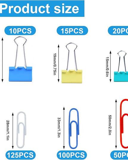 320PCS Paper Clips Binder Clips,Colored Paperclips and BinderClips Assorted Sizes(S/M/L),Colored Office Clips Set,Paper Clamps,Colorful Binder Clips for Office School Supplies Document Organizing