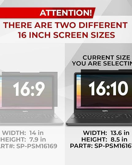 SightPro Magnetic Laptop Privacy Screen 16 Inch 16:10 - Patented Removable Computer Privacy Filter Shield and Protector