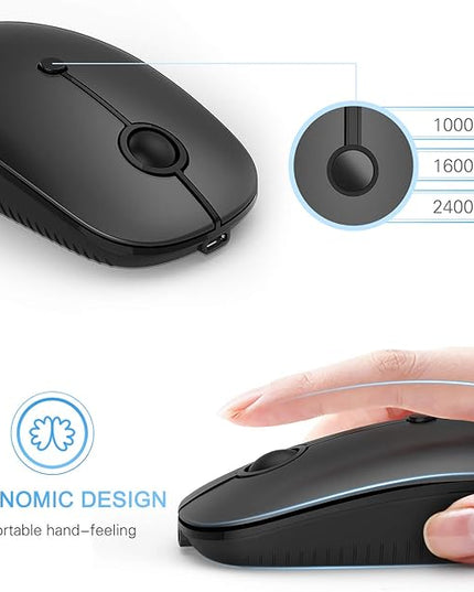 Type C Wireless Mouse，Vssoplor USB C Rechargeable Portable Quiet Laptop Mouse USB and Type C Receiver Dual Mode Mice for PC, Laptop, MacBook, Tablet-Black