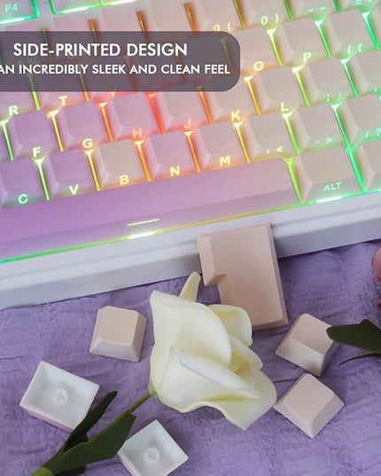 Sunzit PBT Keycaps - Taro Milk Tea Side Printed Keycap Set,133 Keys Shine Through Custom Key caps, Dye-Sublimation Cherry Profile Keycap for MX Switches Mechanical Keyboards