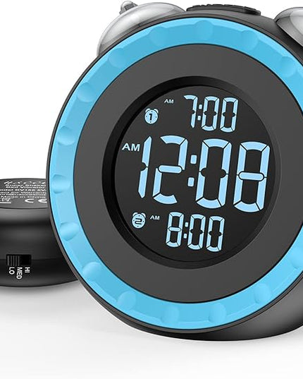 uscce Loud Dual Alarm Clock with Bed Shaker - 0-100% Dimmer, Vibrating Alarm Clock for Heavy Sleepers or Hearing Impaired, Easy to Set, USB Charging Port, Snooze, Battery Backup (Blue)