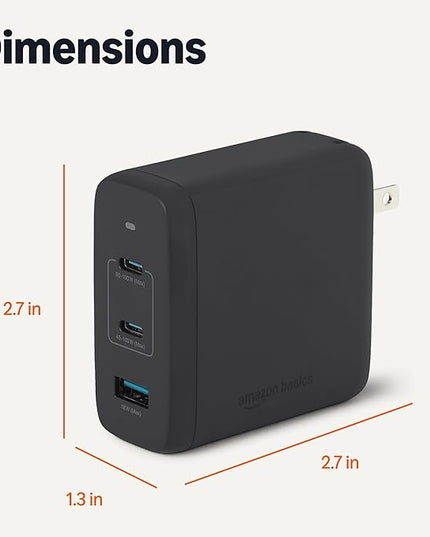Amazon Basics Fast Charging USB C Nano GaN Wall Charger, 120W 3-Port for Laptops Tablets Phones, Black
