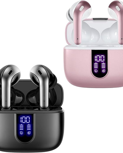 TAGRY 2 Sets X08 Pink and Black Bluetooth Headphones True Wireless Earbuds 60H Playback Ear Buds with Wireless Charging Case in-Ear Earbuds with Mic