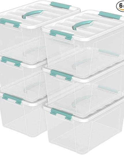 Xyskin 6 Pack 14 Quart Stackable Plastic Storage Bins with Lids and Latching Buckles, Storage Latch Box/Bins, Clear