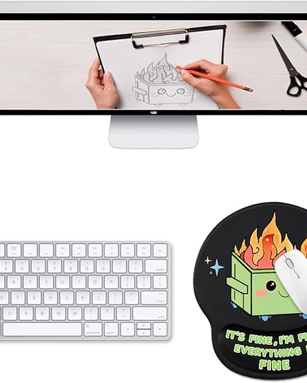 Ergonomic Mouse Pad with Wrist Support, Dumpster on Fire Gel Mouse Pads Wrist Rest for Desk, Cute Funny Comfortable Computer Mousepad for Gaming Laptop Work Home Accessories Office Supplies Decor