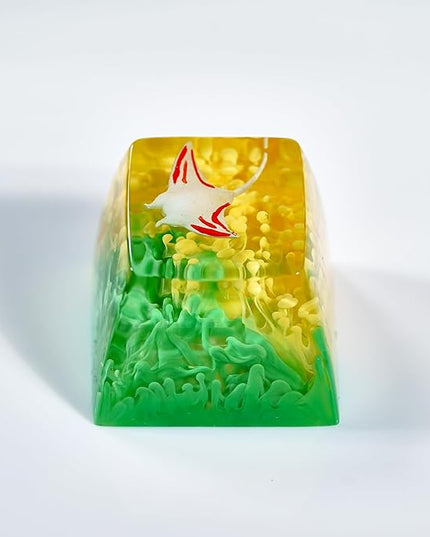 Manta Ray Artisan Keycap Green Yellow Ocean Coral R1 SA Profile Custom Sea Creatures Keycaps 1U ESC Handmade Gaming Resin Key Cap Cherry MX Switch Compatible Mechanical Keyboard Manta Ray Lover Gift