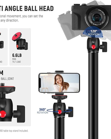 NEEWER Extendable Camera Desk Mount with Ball Head, 17"-40" Adjustable Table Light Stand with 1/4" Screw & C Clamp for DSLR Camera, Ring Light, Live Stream, Vlog, Max Load: 6.6lb/3kg, TL283 (RED)