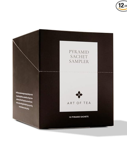Art of Tea | Assorted Tea Sampler | 12 Count Sampler Box | Breakfast Tea, Earl Grey Creme, Egyptian Chamomile (Non-Caffeinated), French Lemon Ginger (Non-Caffeinated), Green Pomegranate, Mint Green, Tali's Masala Chai, Happy Tea, and White Coconut Creme