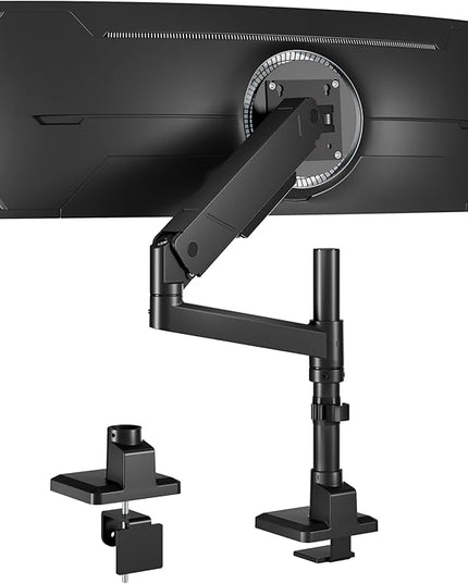 monTEK Tall Single Monitor Arm for 17 to 45 Inch Curved Screen Adjustable Upgraded Heavy Duty Ultrawide Monitor Arm Holds 35 Lbs Cable Management with C Clamp, Grommet Base, VESA 75/100mm, MA1007PBK