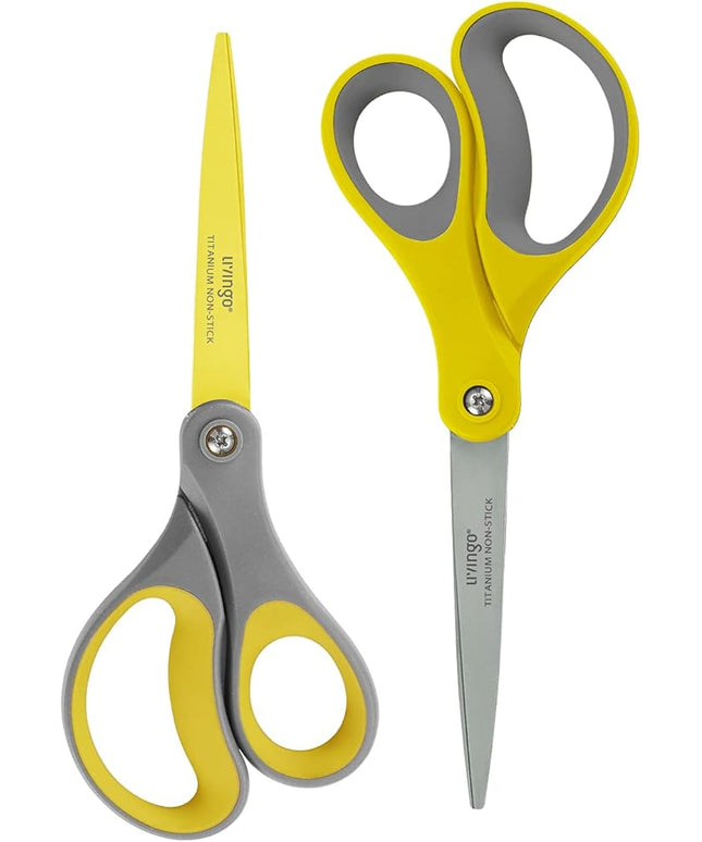 LIVINGO 8" 2 Pack Scissors, Titanium Coated Sharp Stainless Steel Non-stick Scissors All Purpose, Comfort Grip Handles Shears for Office Home Supplies Crafting DIY Cutting Tape Adhesive General Use