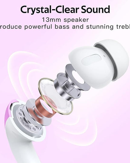 TAGRY Bluetooth Headphones True Wireless Earbuds 60H Playback LED Power Display Earphones with Wireless Charging Case IPX5 Waterproof in-Ear Ear buds with Mic for TV Smart Phone Laptop Computer Sports