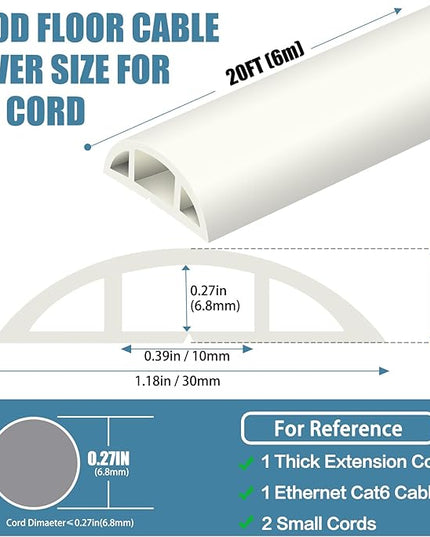 Floor Cord Covers for Wires 20FT Cable Hider Wire Cover Self Adhesive Cord Hider Floor for Offices, Homes, Workshops, Warehouses Cable Cavity 0.39" W x 0.27" H