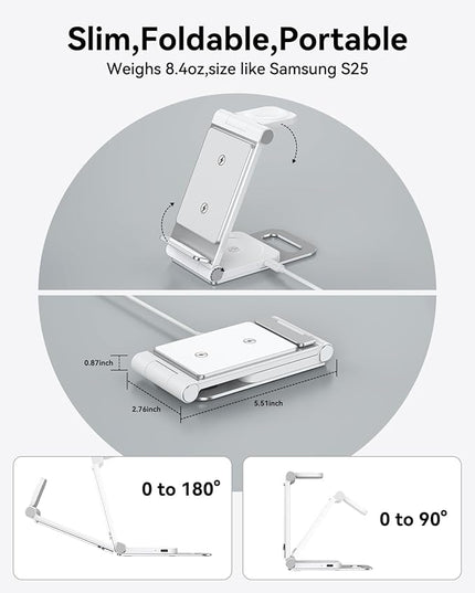 Wireless Charger for Samsung 3 in 1 Wireless Charging Station Foldable Wireless Charger Stand for Galaxy S25 S24 S23 S22 S21 Ultra/Plus Z Flip Z Fold 7 6 5 4 3 for Galaxy Watch/Galaxy Buds